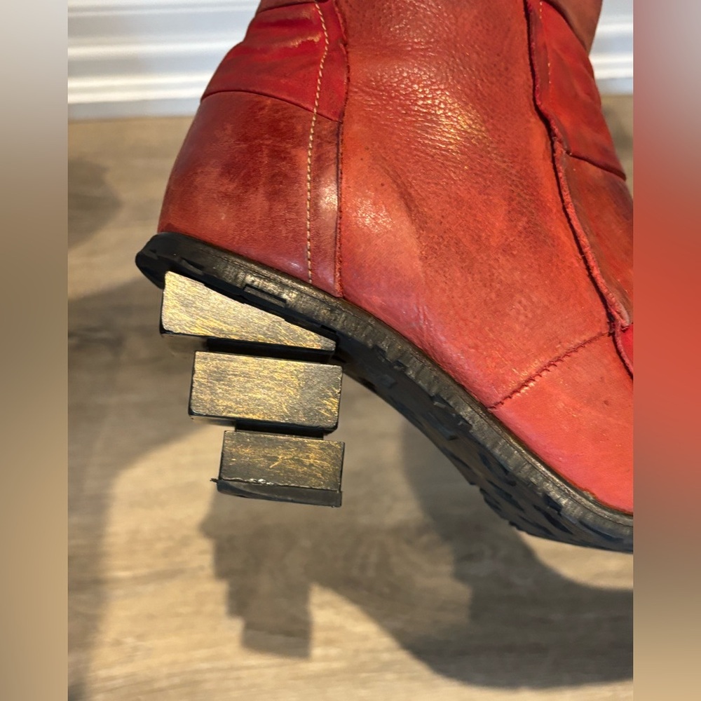 Red Leather Ankle Boots - Picture 2 of 8